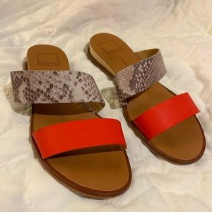 Dolce Vita Slip on Sandals Size 8 - orange, snake print